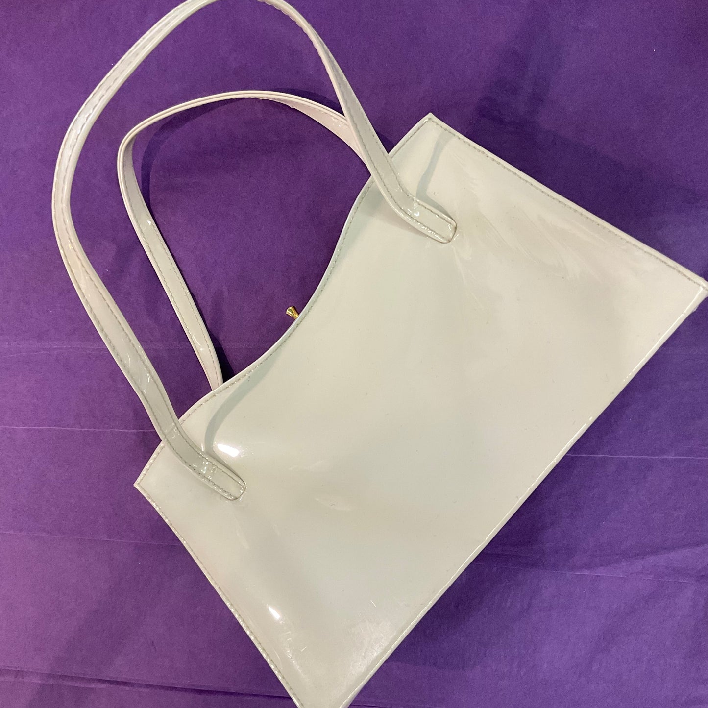 Vintage ST MICHAEL Cream Faux Patenr Leather Glossy Kelly Style Handbag, Made in England, Formal Event , Summer, Wedding