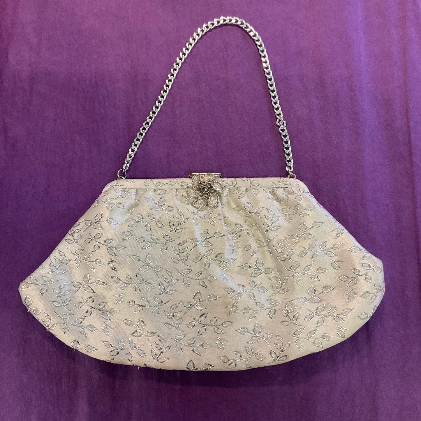Vintage 1950s White and silver Brocade Evening Bag
