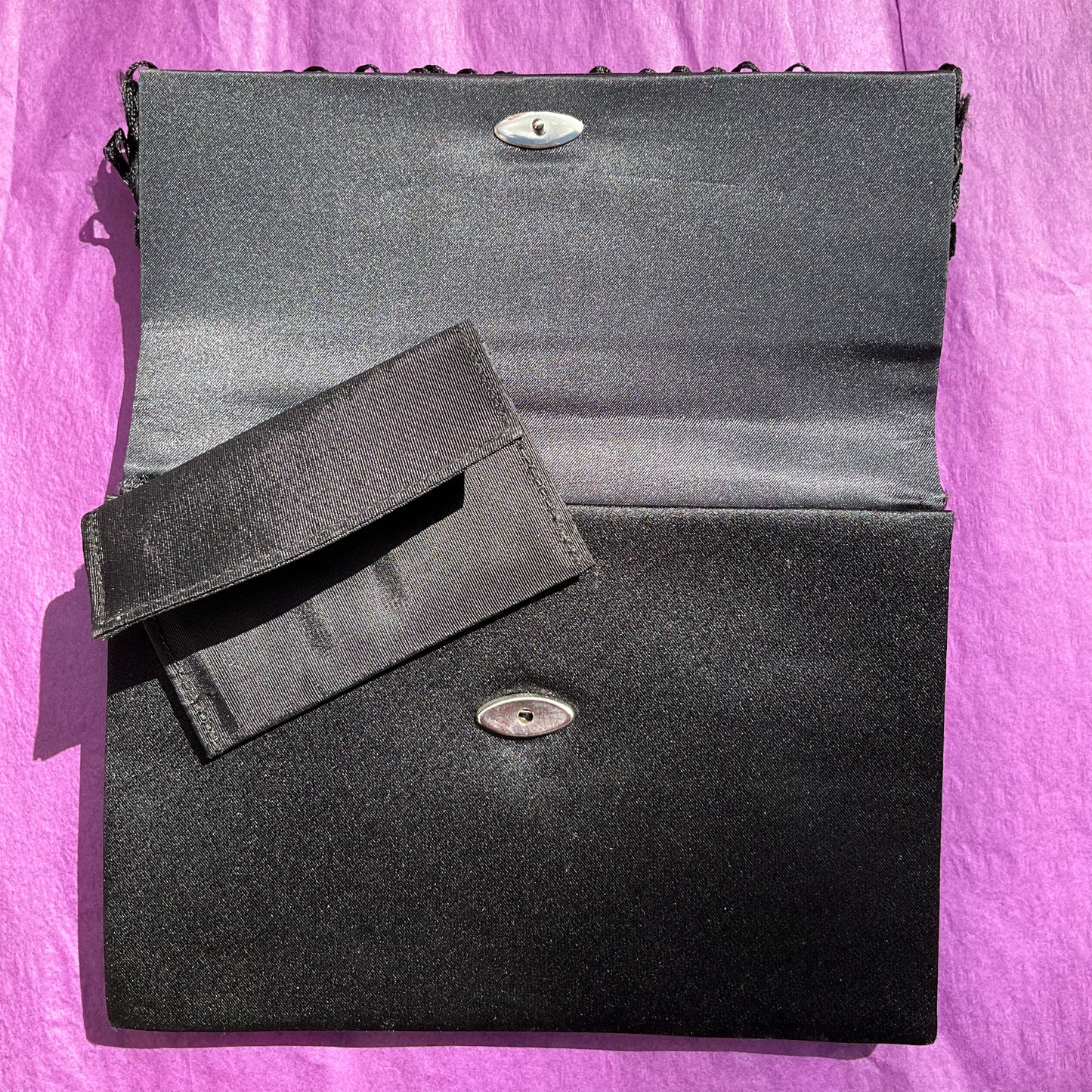 Vintage Italian Black Satin Fringed Cocktail Bag and Purse