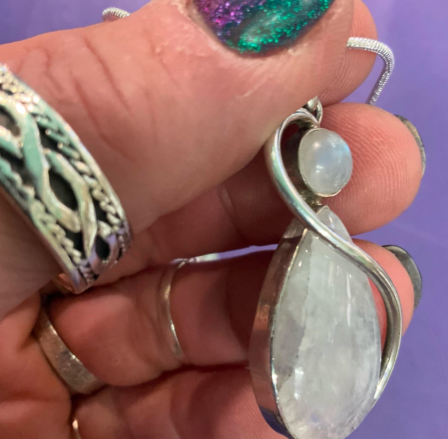 Vintage silver and moonstone large drop pendant