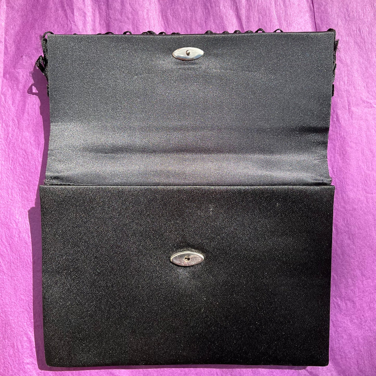 Vintage Italian Black Satin Fringed Cocktail Bag and Purse