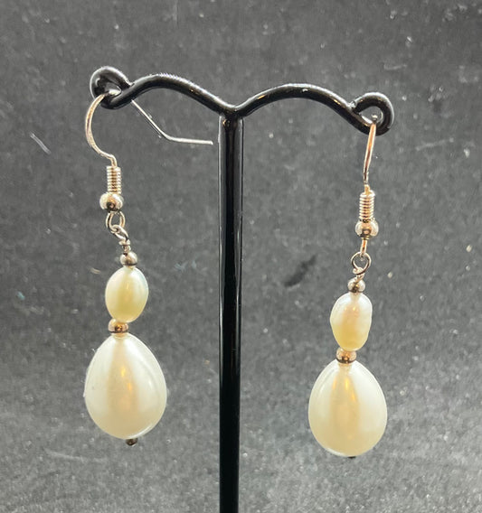 Vintage pair of Silver and Shell Pearl Drop Earrings