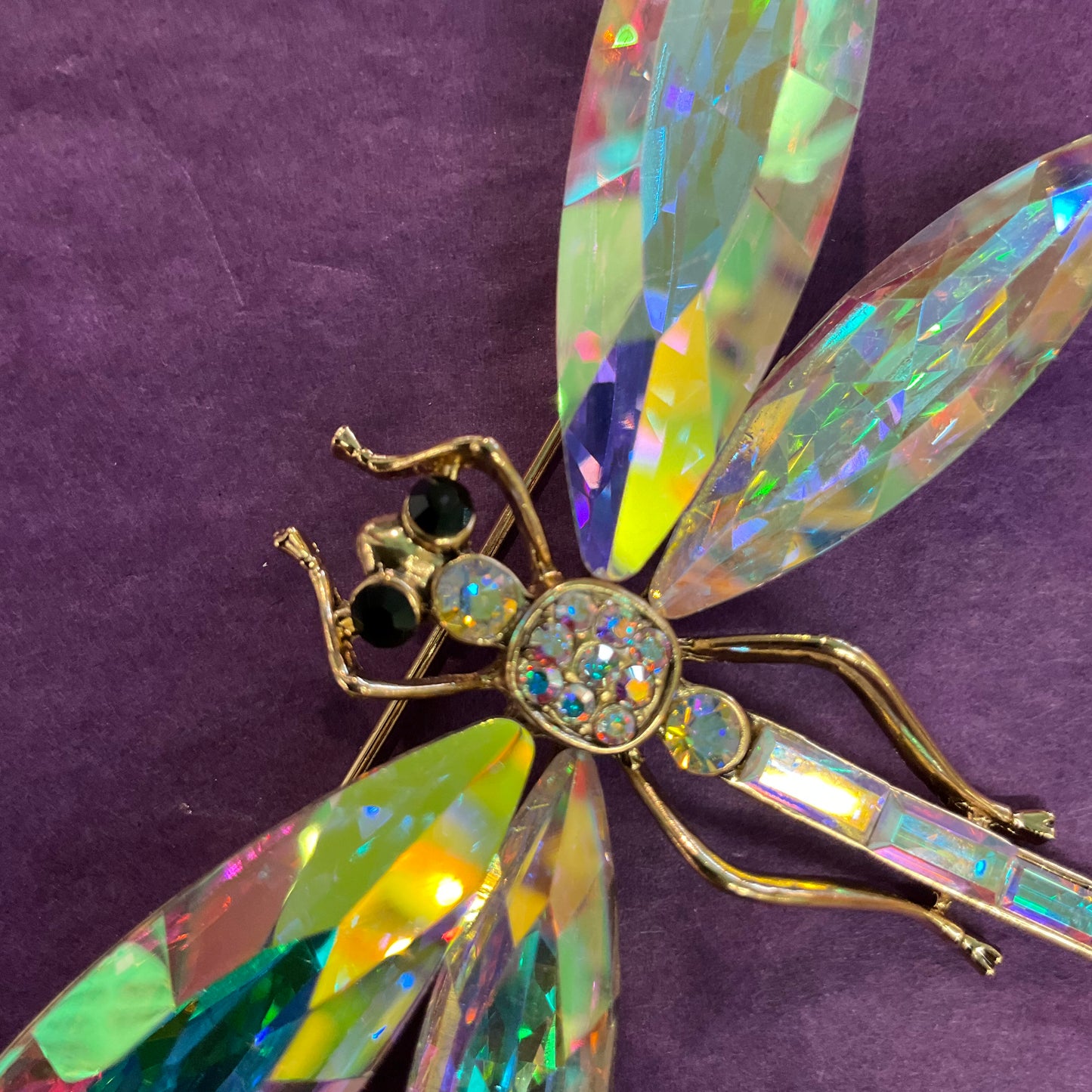 Vintage Butler and Wilson Large Rainbow Borealis Crystal Dragonfly brooch, signed, as new in original box, wedding. Gift for her.