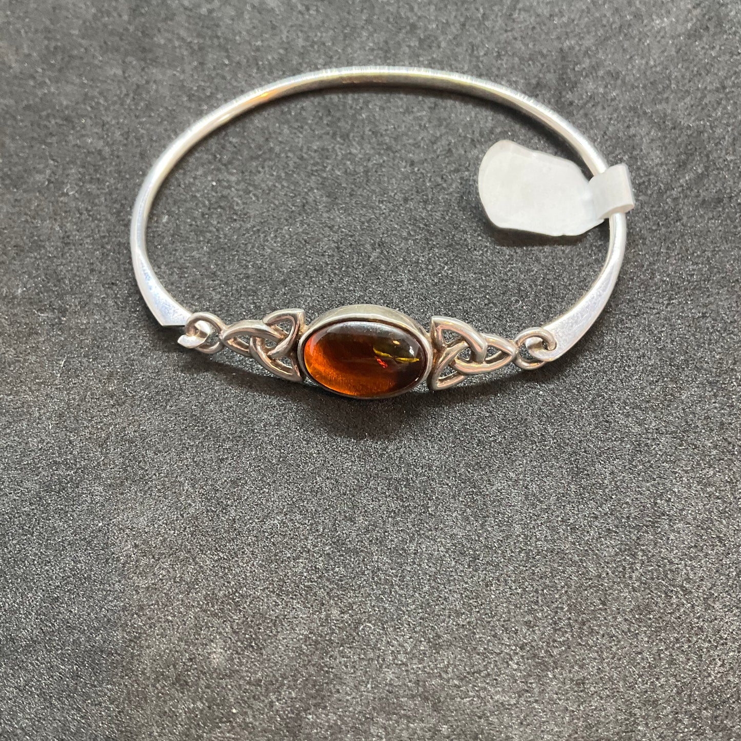 Vintage Amber and 925 silver Celtic style fine bangle/bracelet, triquetta, trinity knot