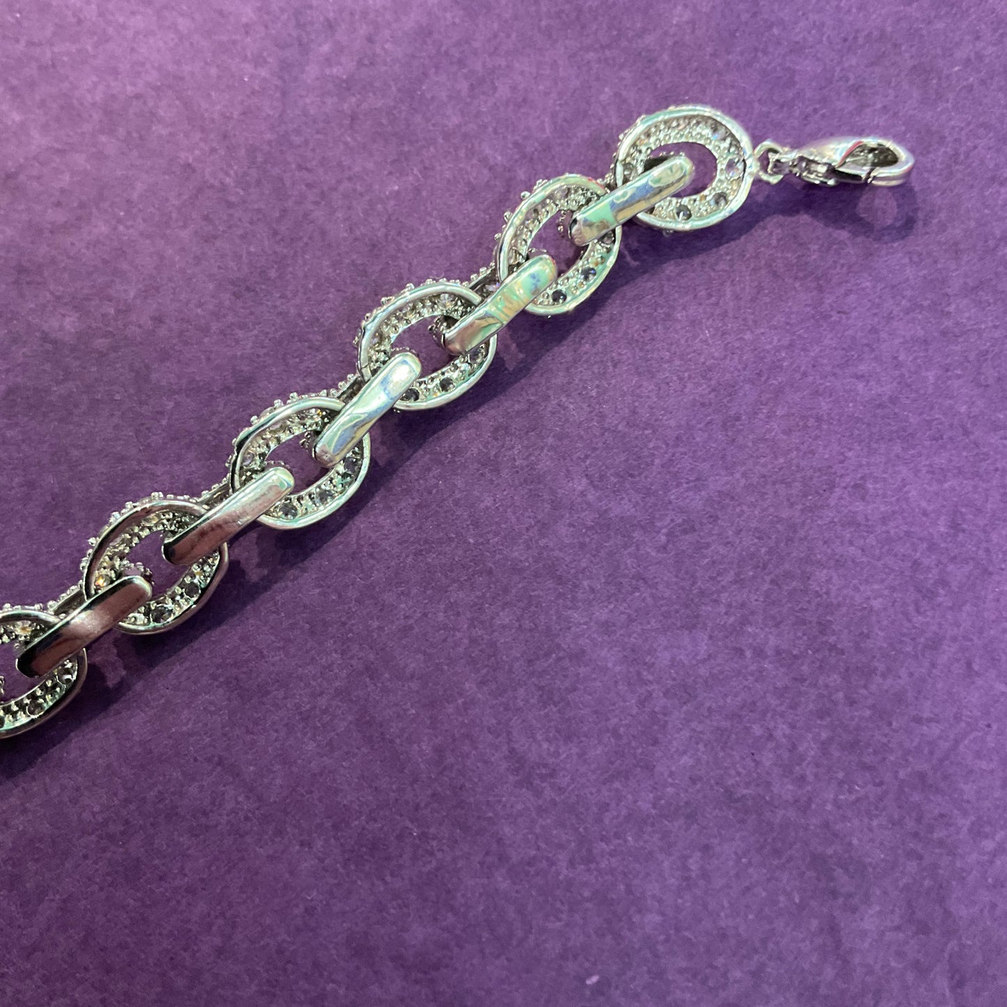 Vintage Butler and Wilson silver rhinestone crystal chain link bracelet, signed, as new, wedding, gift for her.
