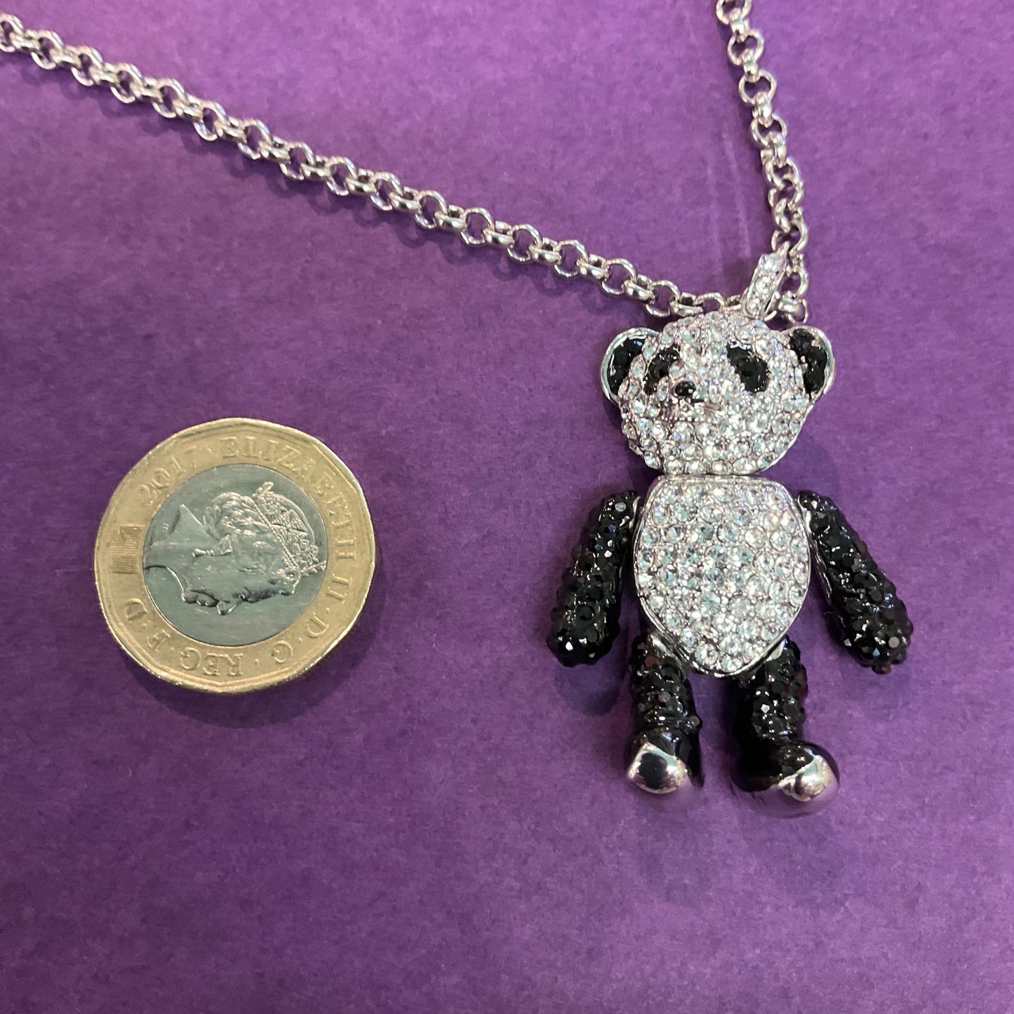 Vintage Butler and Wilson Black and silver rhinestone crystal Panda pendant, gifts for them, birthday, as new in original box