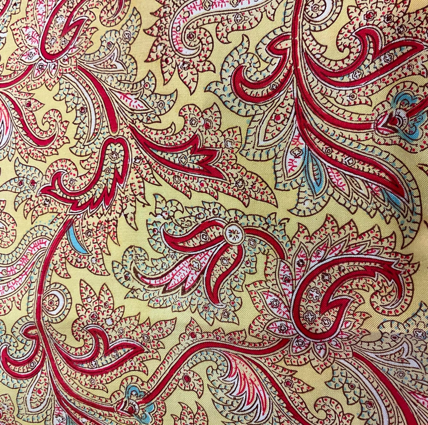 Vintage 1940/50s liberty pure silk scarf, made in England, gold and red paisley print.