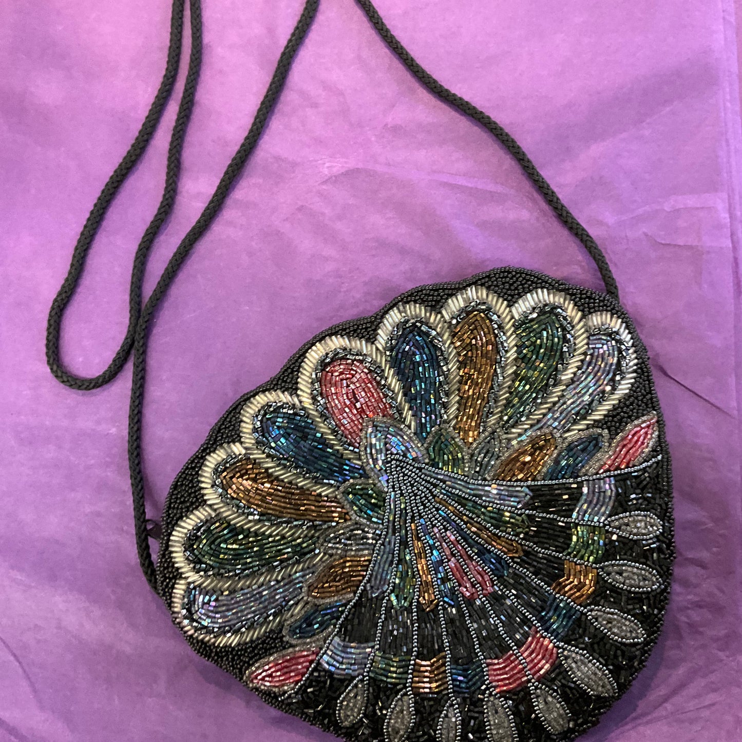 Vintage 1970s/80s Fan Shaped Fully Beaded Evening Bag, wedding, formal event , gifts for her