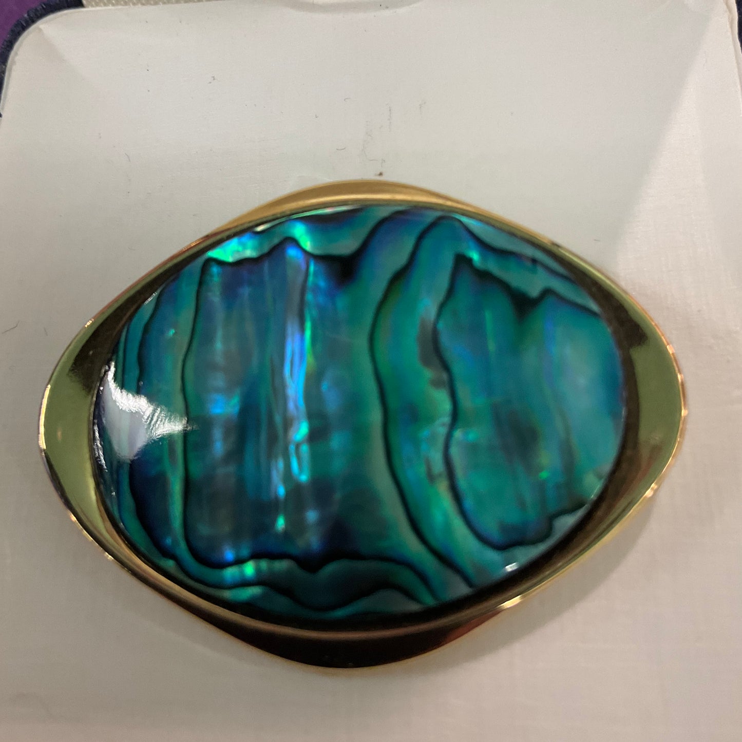 Vintage Gold Plated Abalone Shell Brooch In Original Box