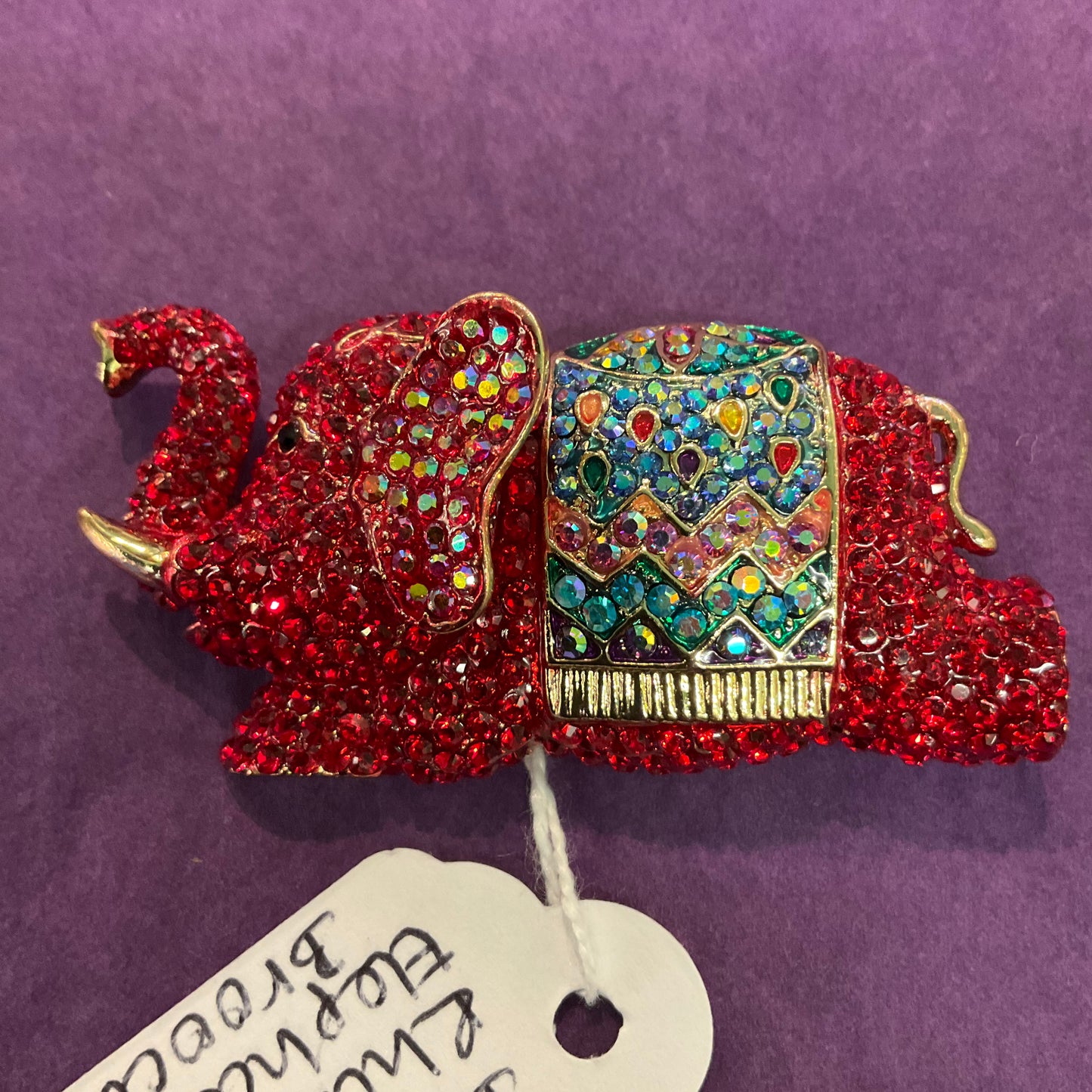 Vintage Butler and Wilson Red Rhinestone Elephant Brooch