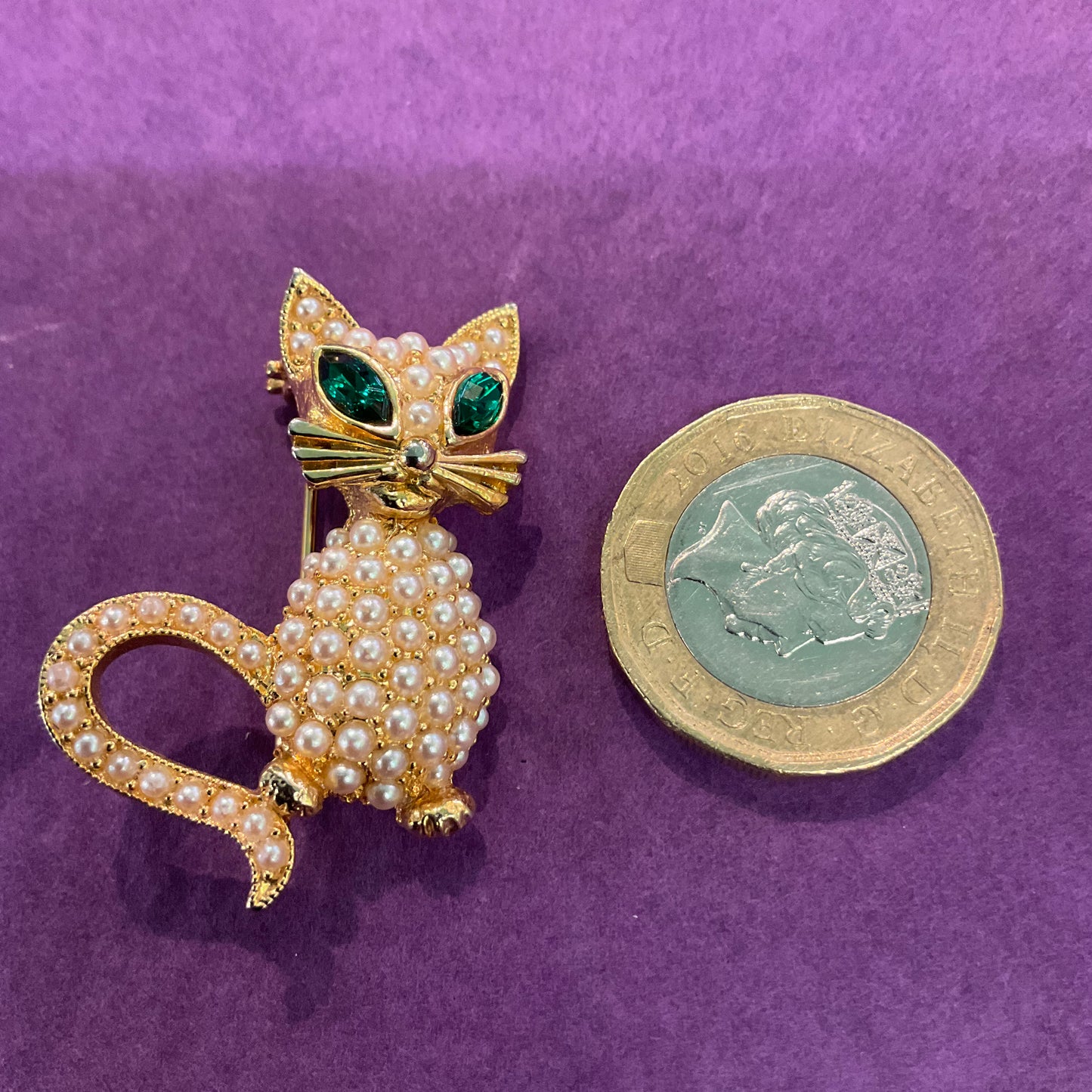 Vintage Butler and Wilson Pearly Cat Brooch