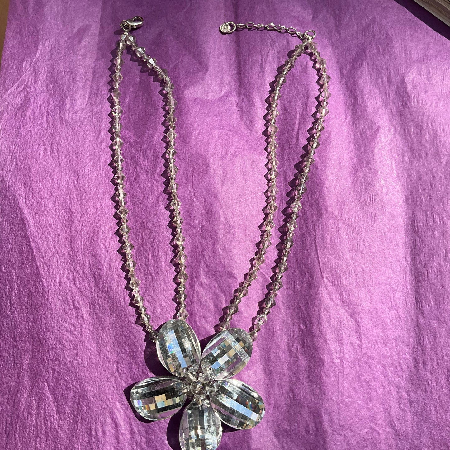 Vintage Butler and Wilson Silver Large Floral Crystal Necklace