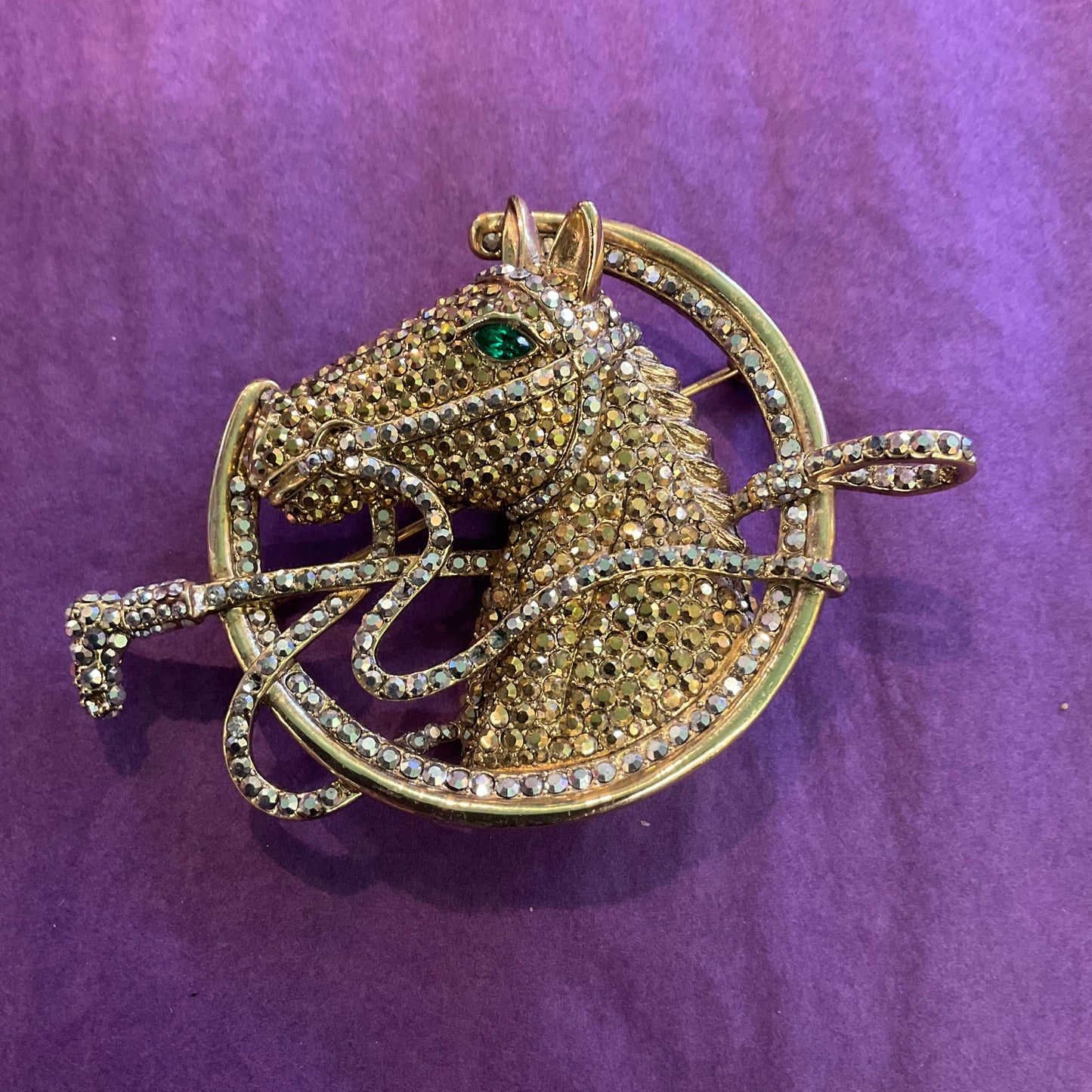 Vintage Oversized Butler and Wilson Gold tone Equestrian Rhinestone Brooch