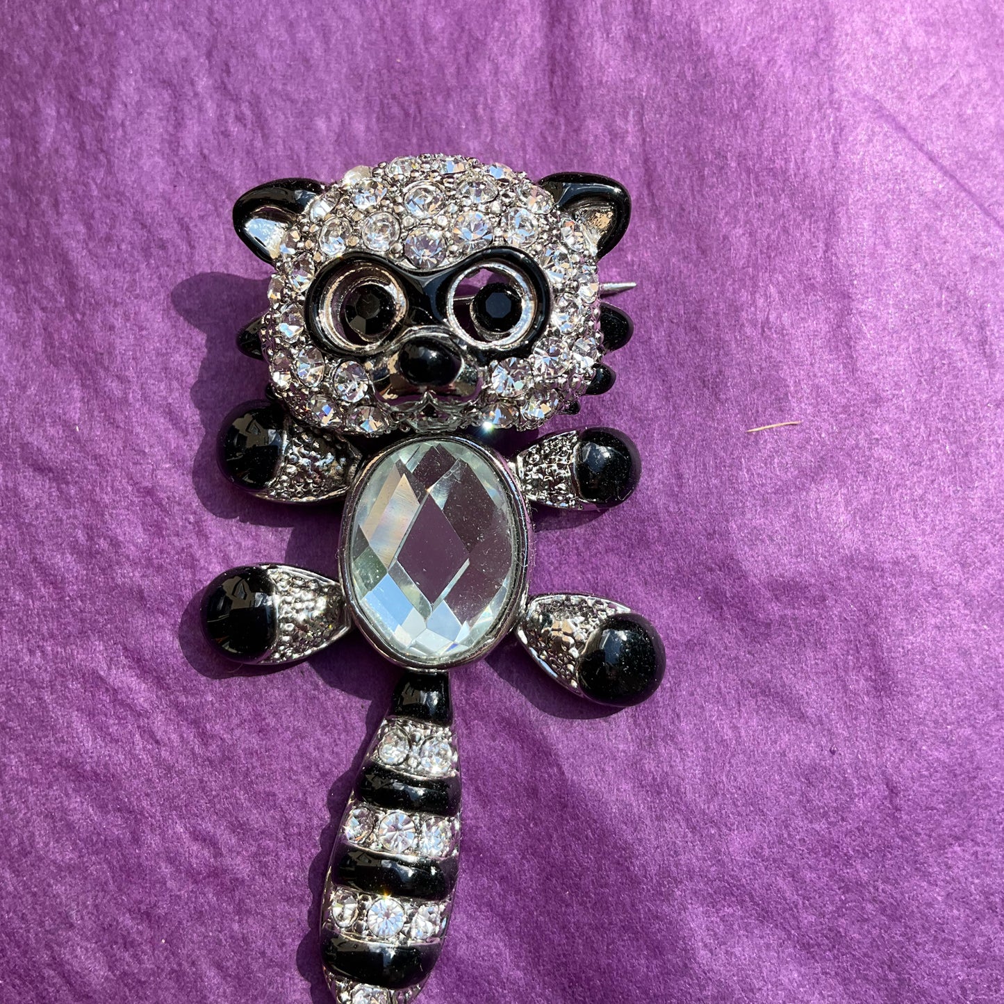 Vintage Butler and Wilson Crystal and Rhinestone Racoon Brooch