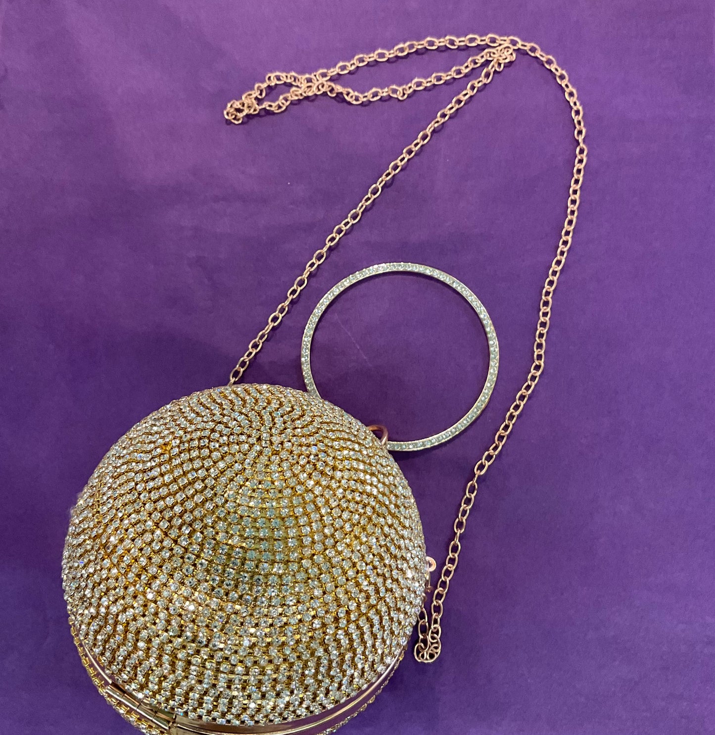 Vintage Gold Glitter ball evening bag, wrist or shoulder strap, wedding, prom, gift for her