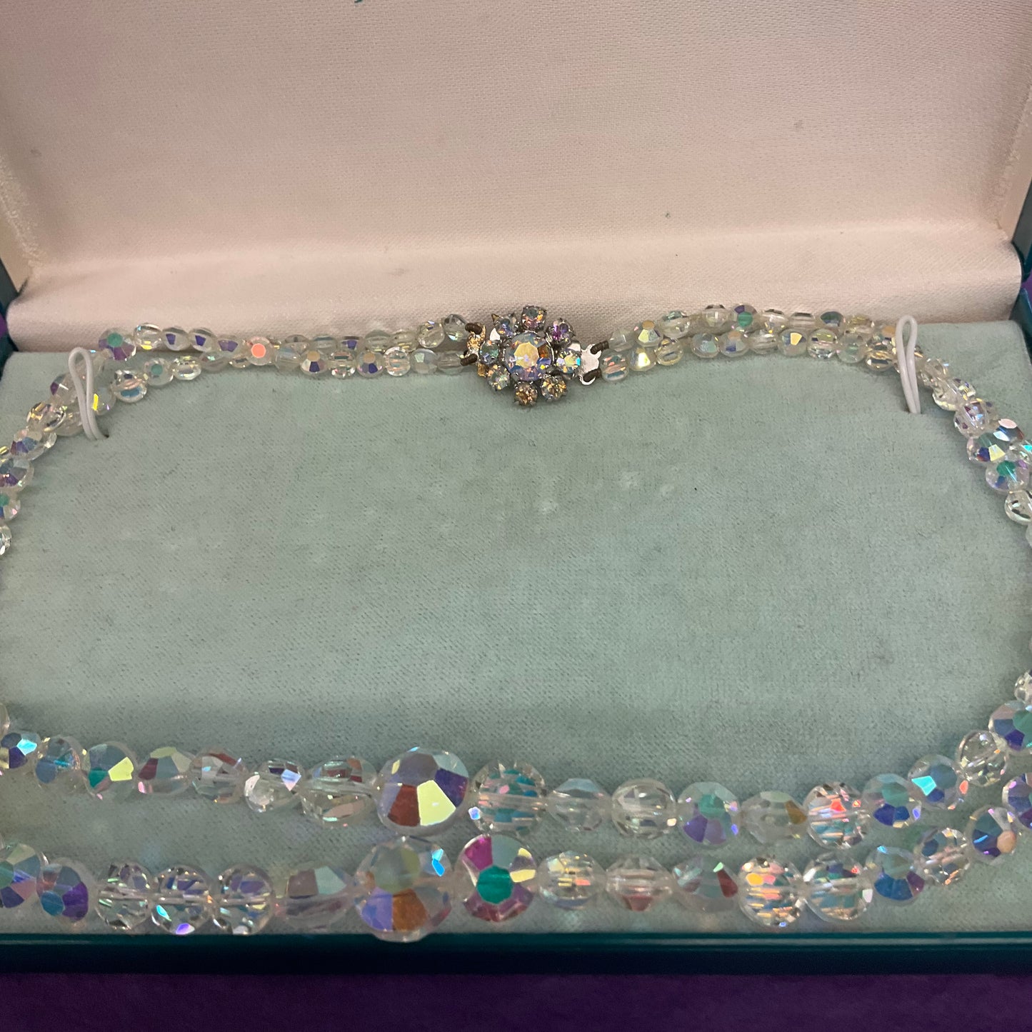 Vintage 1950/60s Earnest Jones rainbow borealis crystal beaded necklace