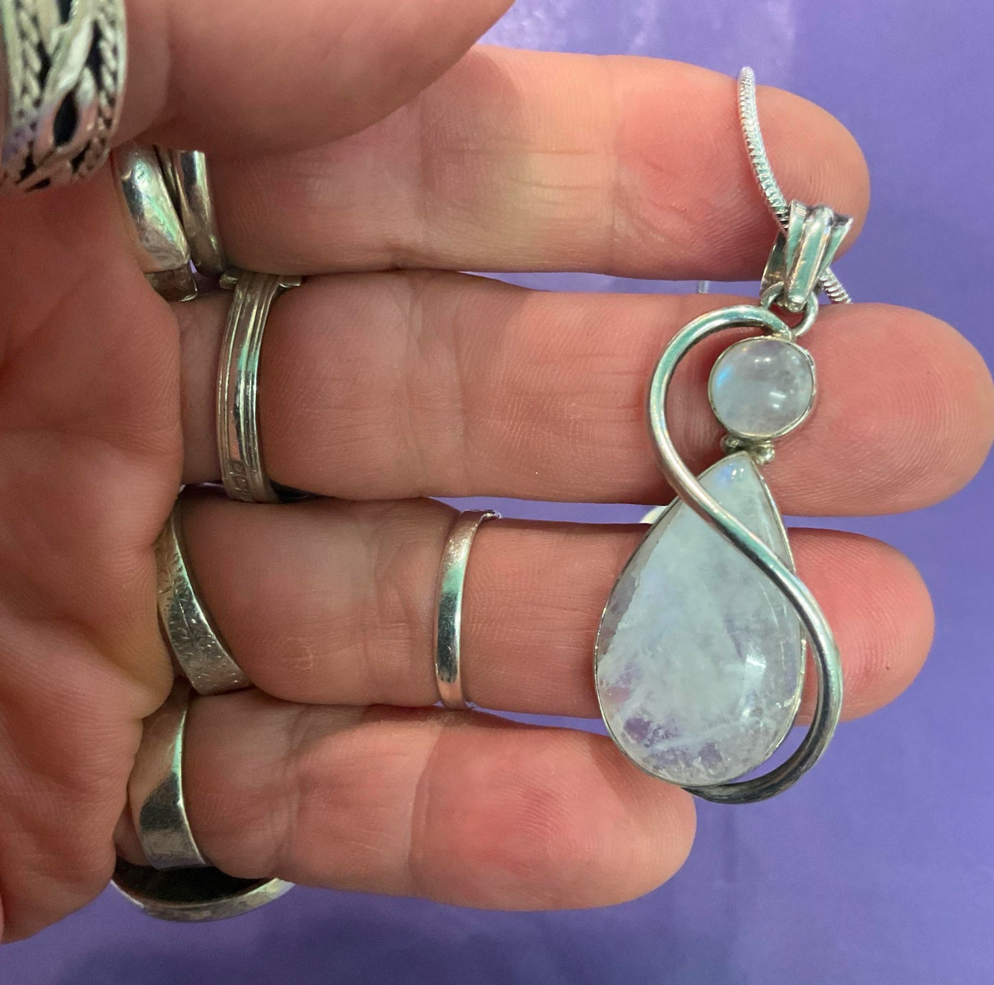 Vintage silver and moonstone large drop pendant