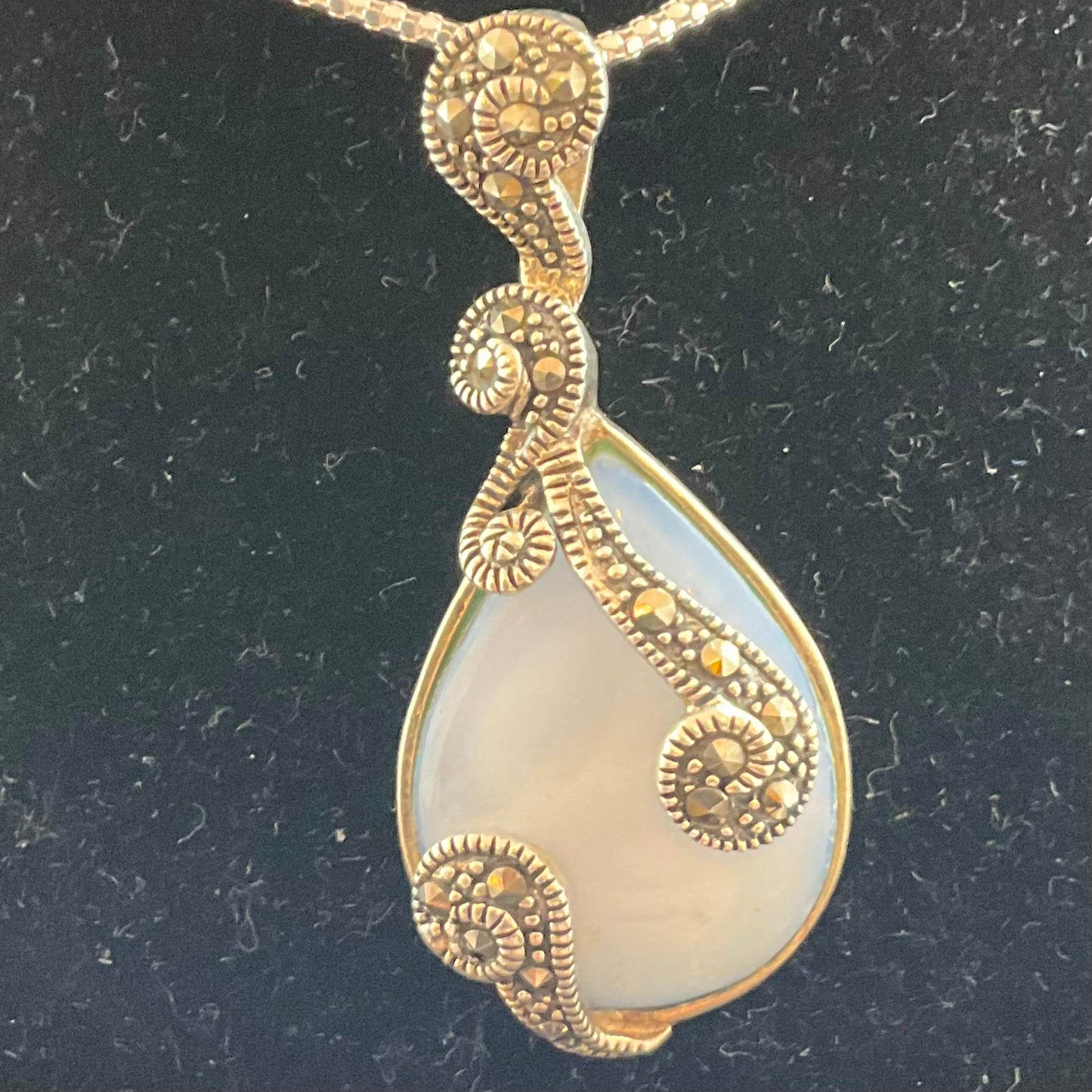 Vintage Silver, Mother of Pearl and Marcasite Pendant