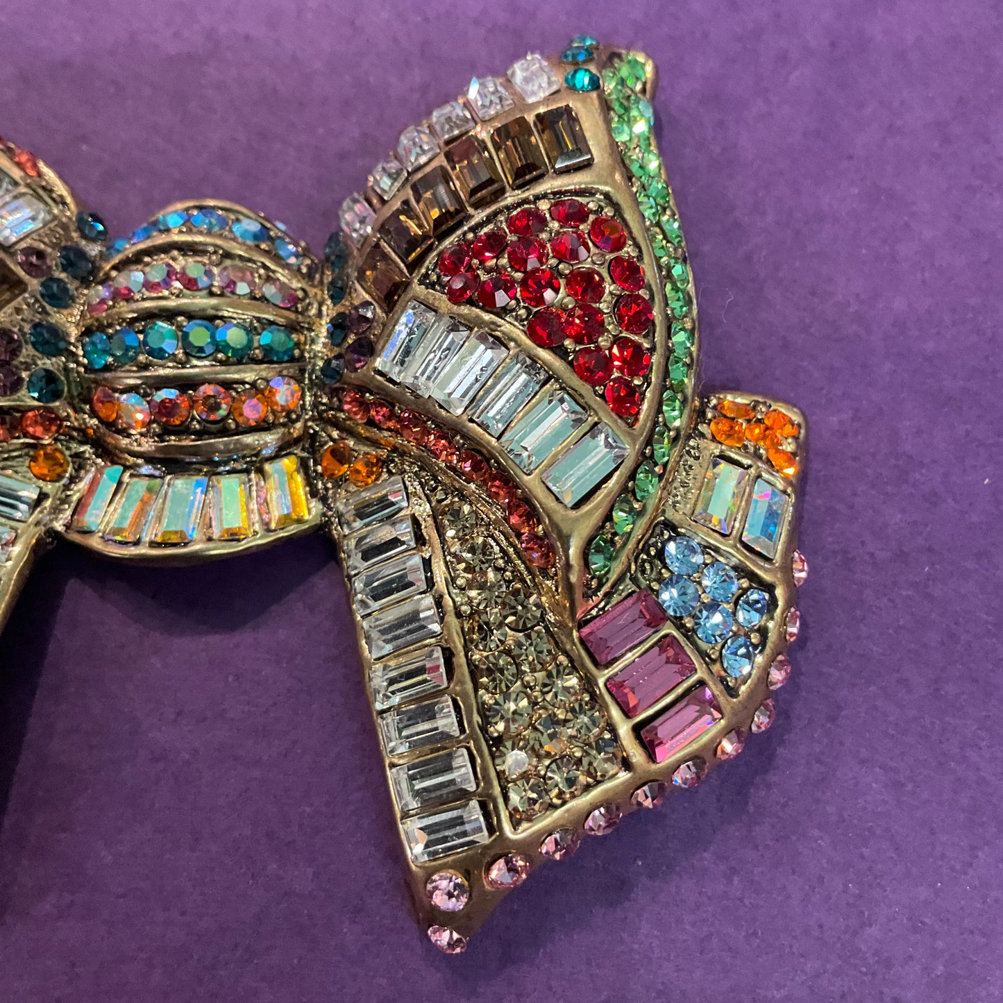 Vintage Butler and Wilson Large Art Deco Style Rainbow Crstal Bow Brooch, Signed in original box, Gifts for Them , friend Birthday