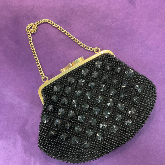 Vintage 1960s CONTESSA FRANCESCA Black beaded cocktail bag, girls night, formal event