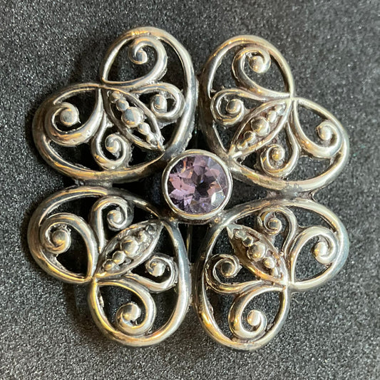 Vintage Silver and Amethyst Floral Butterfly Brooch