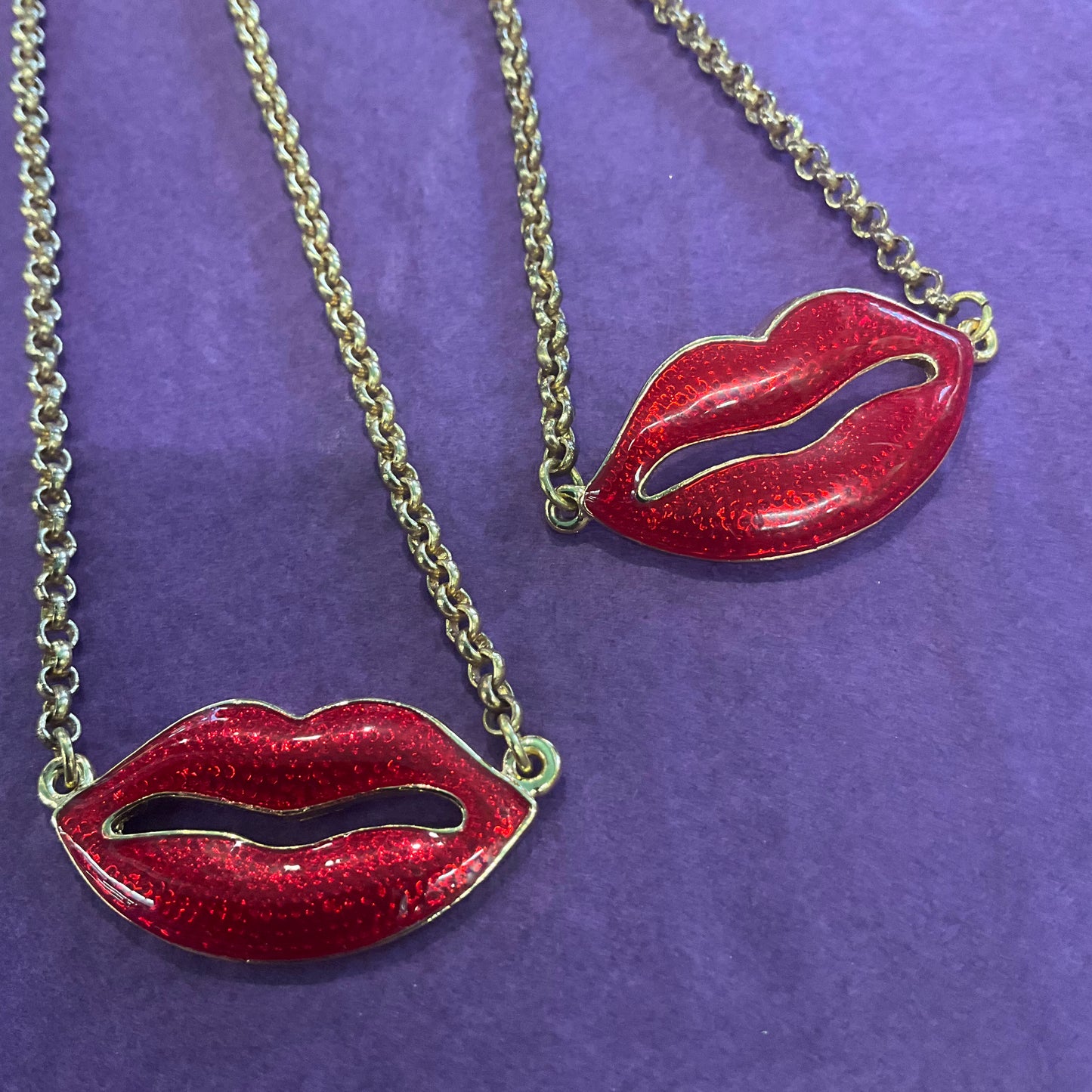 Vintage Butler and Wilson Red Lips Crystal Enamel Necklace and Bracelet Set, signed , as new , gifts for them , birthday, festival