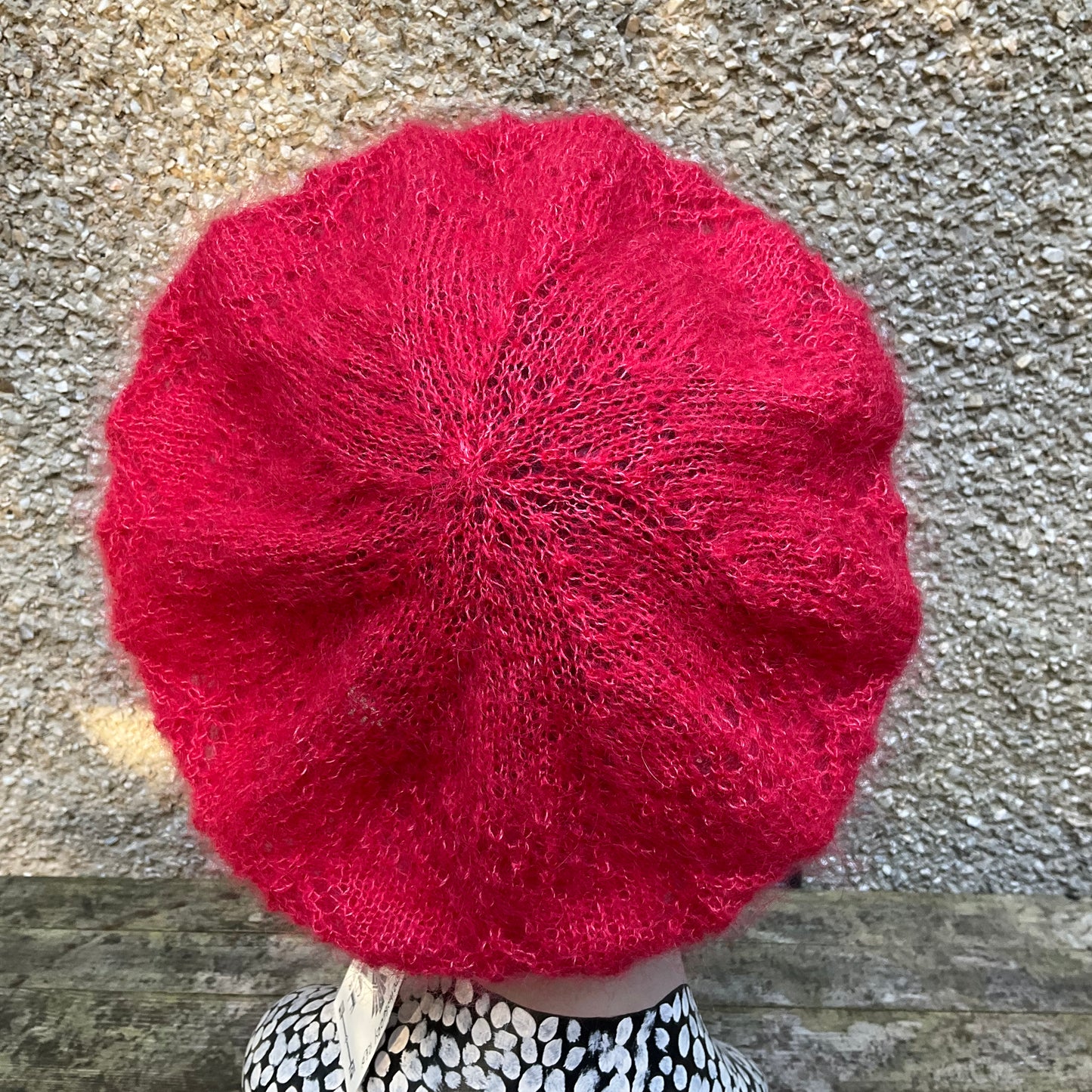 Vintage style Hand Knit Mohair and Silk Fine Lacy Beret, Rowan Kidsilk Haze , gifts for her