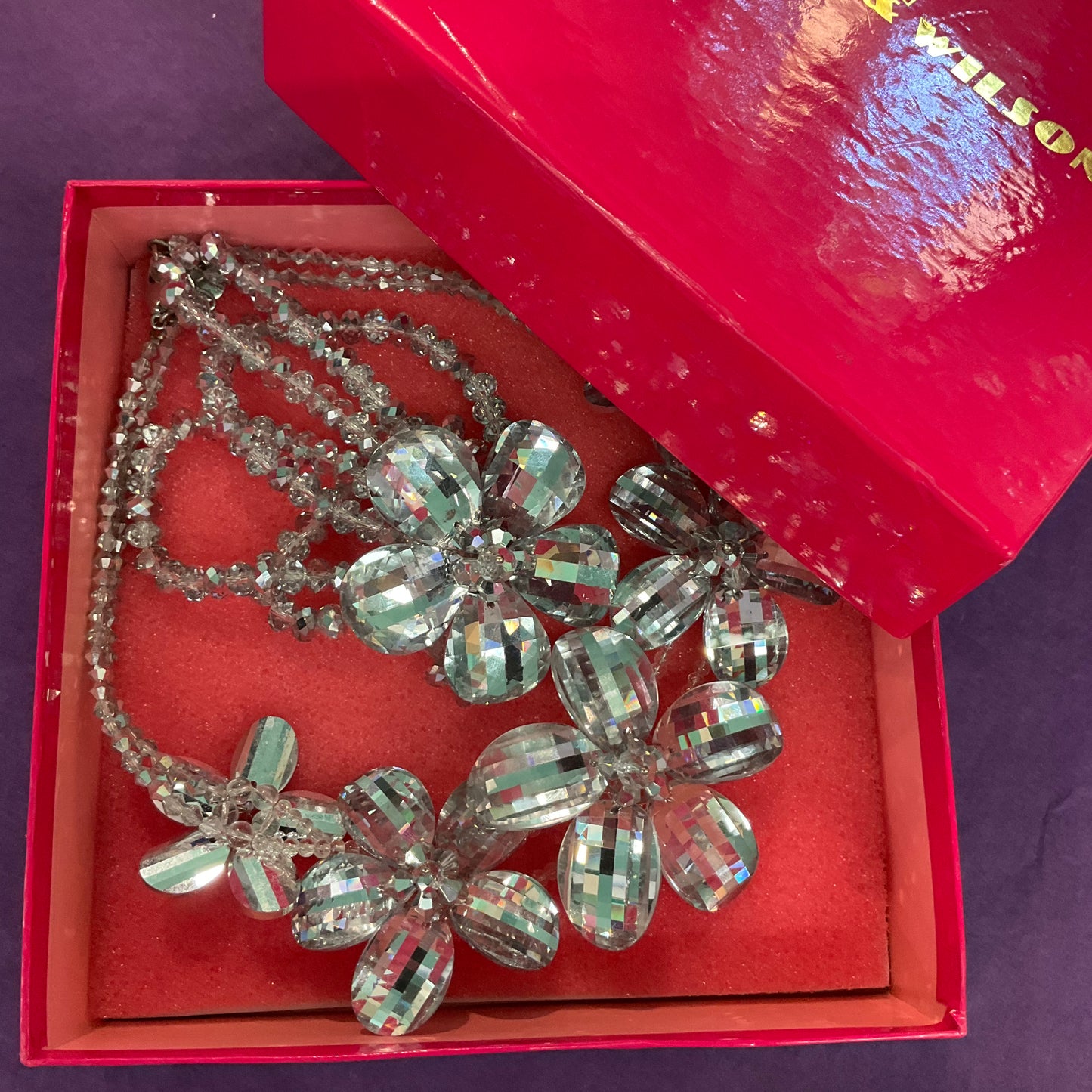 Vintage Butler and Wilson silver crystal flower garland necklace and bracelet set, signed and boxed, wedding, festival, gift for her.