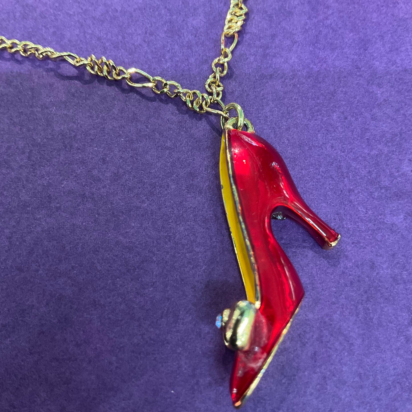 Vintage Butler and Wilson Disney Princess Rainbow Enamel Shoes Flapper Length Gold Tone Charm Necklace , Signed in original box, Birthday