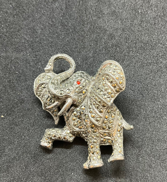 Vintage 1940s Large Marcasite Elephant Brooch