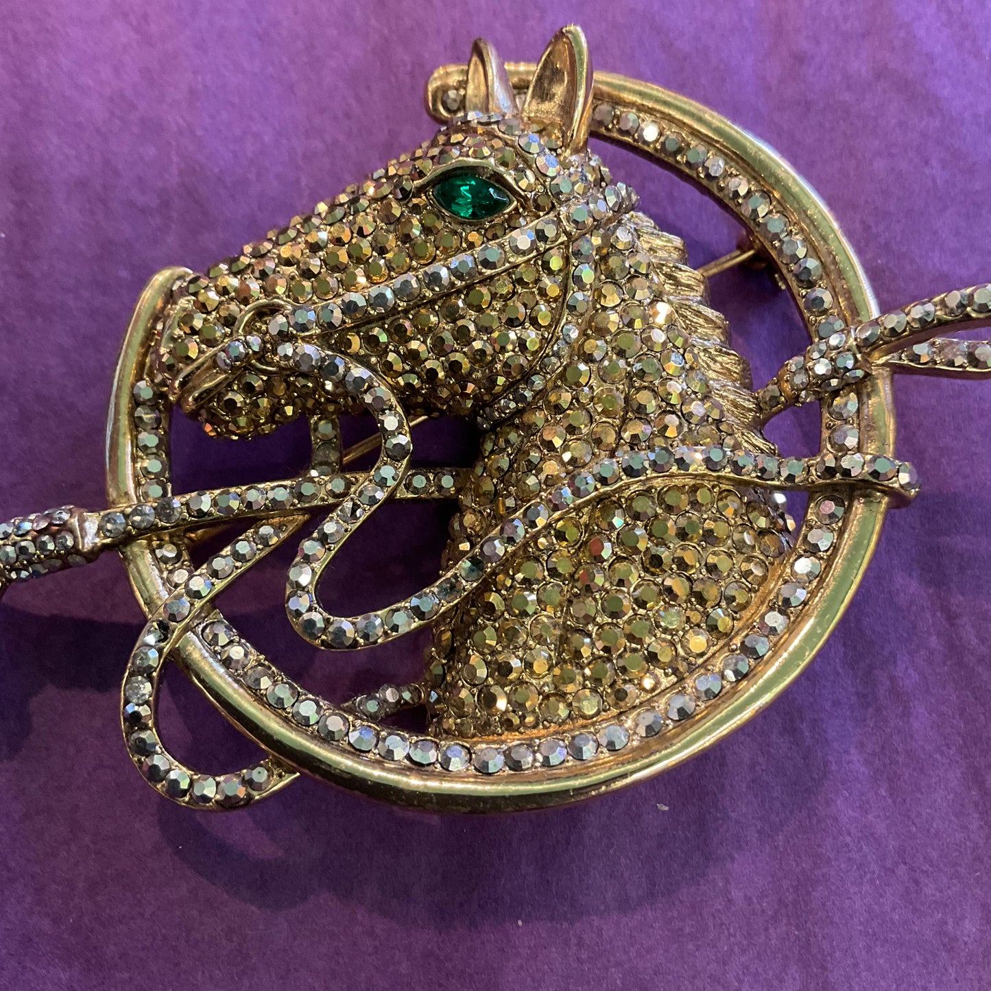 Vintage Oversized Butler and Wilson Gold tone Equestrian Rhinestone Brooch