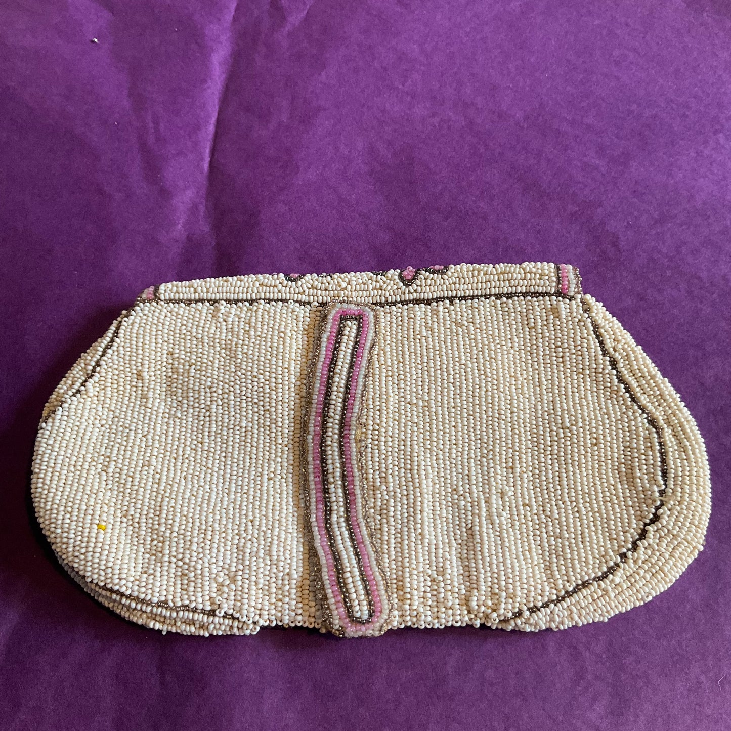 Antique Edwardian/Art deco ivory and pink floral beaded evening bag, flapper girl, downton abbey.