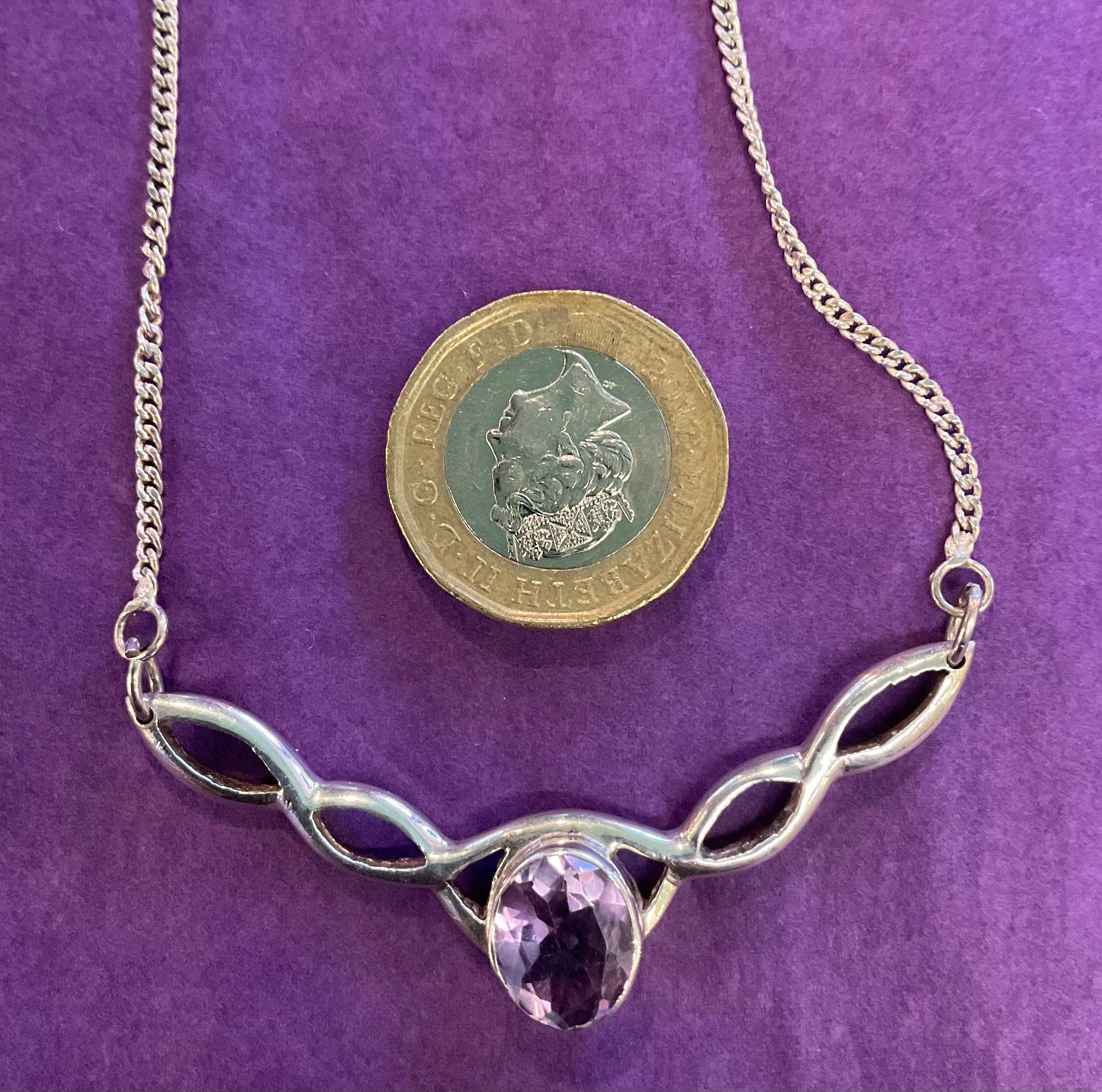 Vintage Silver and Amethyst Celtic Style Panel Necklace