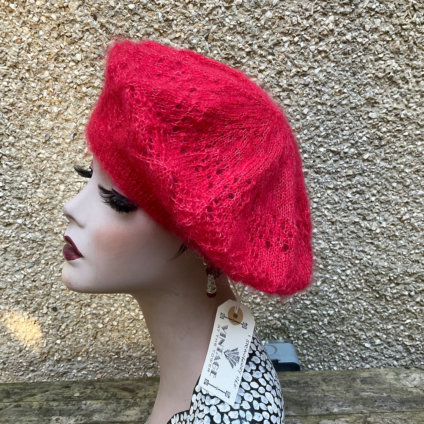 Vintage style Hand Knit Mohair and Silk Fine Lacy Beret, Rowan Kidsilk Haze , gifts for her