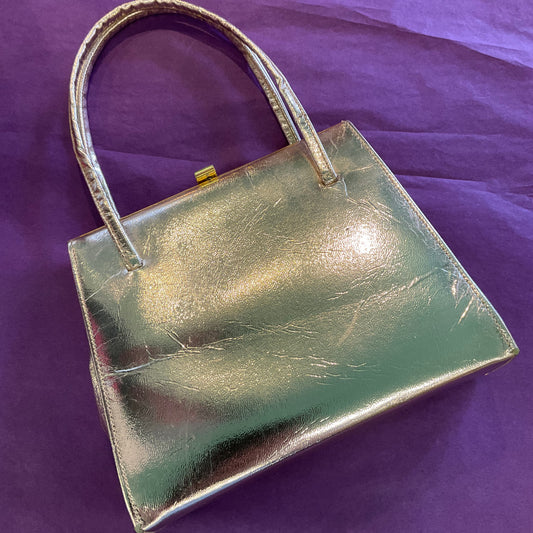 Vintage 1960s gold faux leather cocktail bag, wedding, prom.