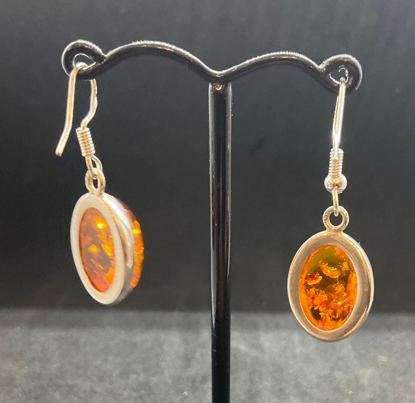 Vintage Silver & Amber Drop Earrings