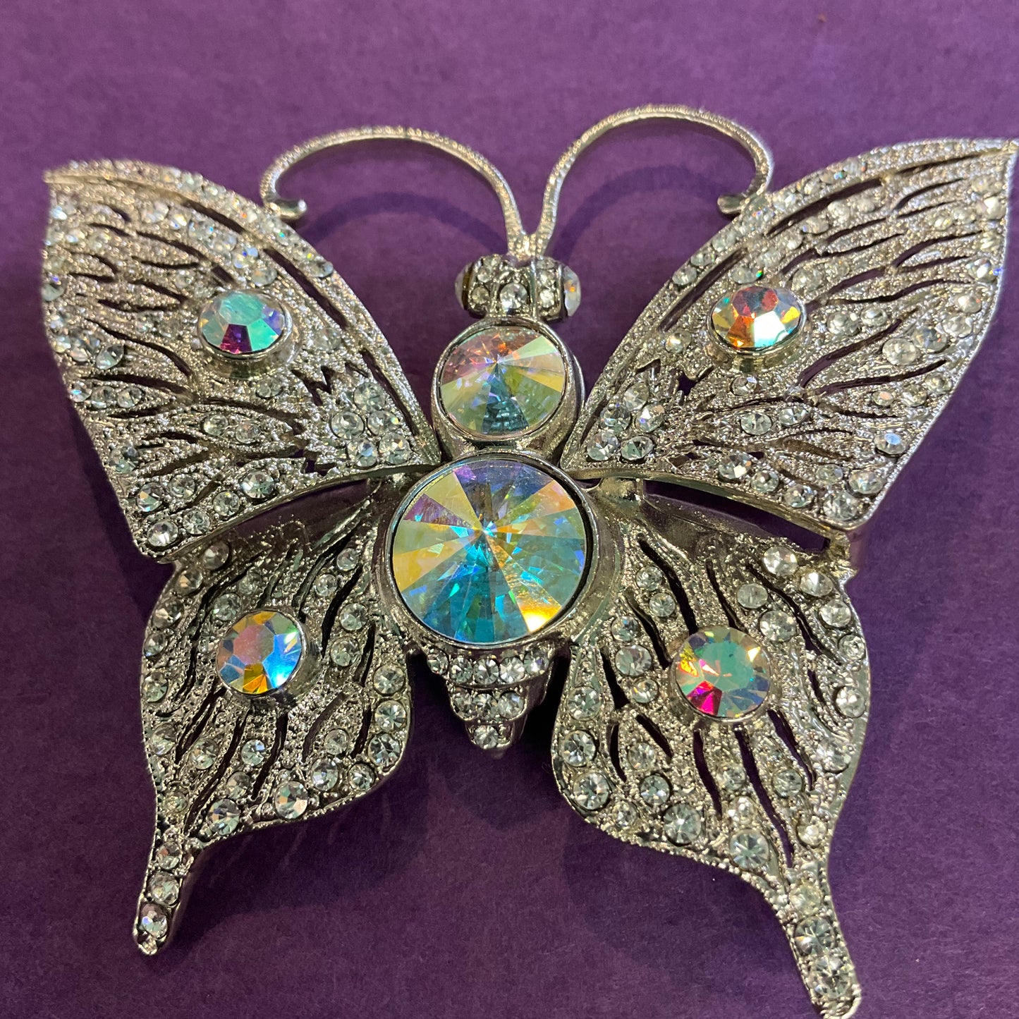 Vintage Butler and Wilson Large Silver rhinestone and Crystal butterfly brooch. wedding prom.