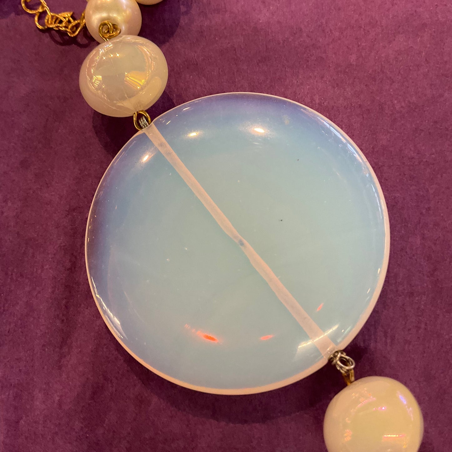 Vintage Butler and Wilson Oversized Long Faux Pearl Milk Glass and Opalite Necklace