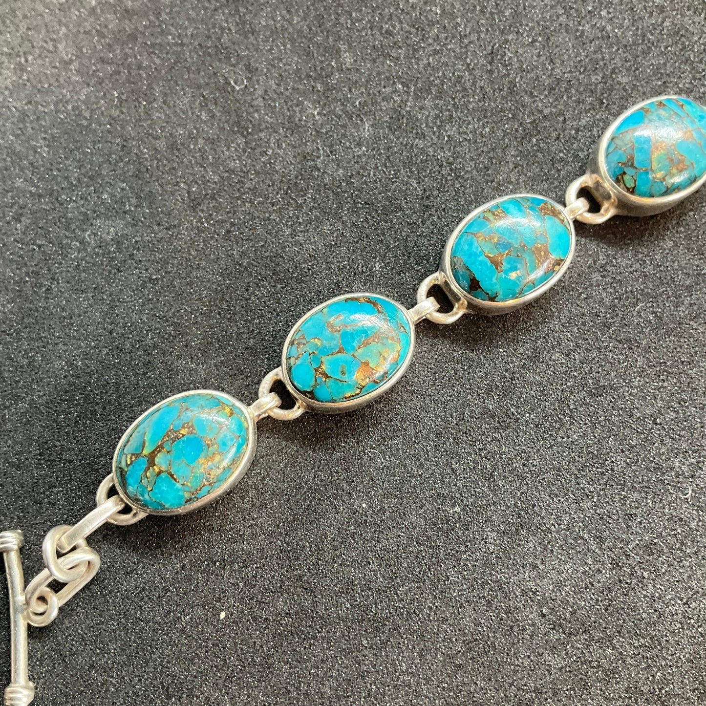 Vintage mojave turquoise and silver panel bracelet, crystal healing, birthday, gifts for her