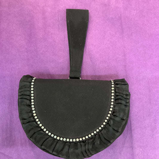 Antique Art Deco Black Satin evening bag with rhinestone trim