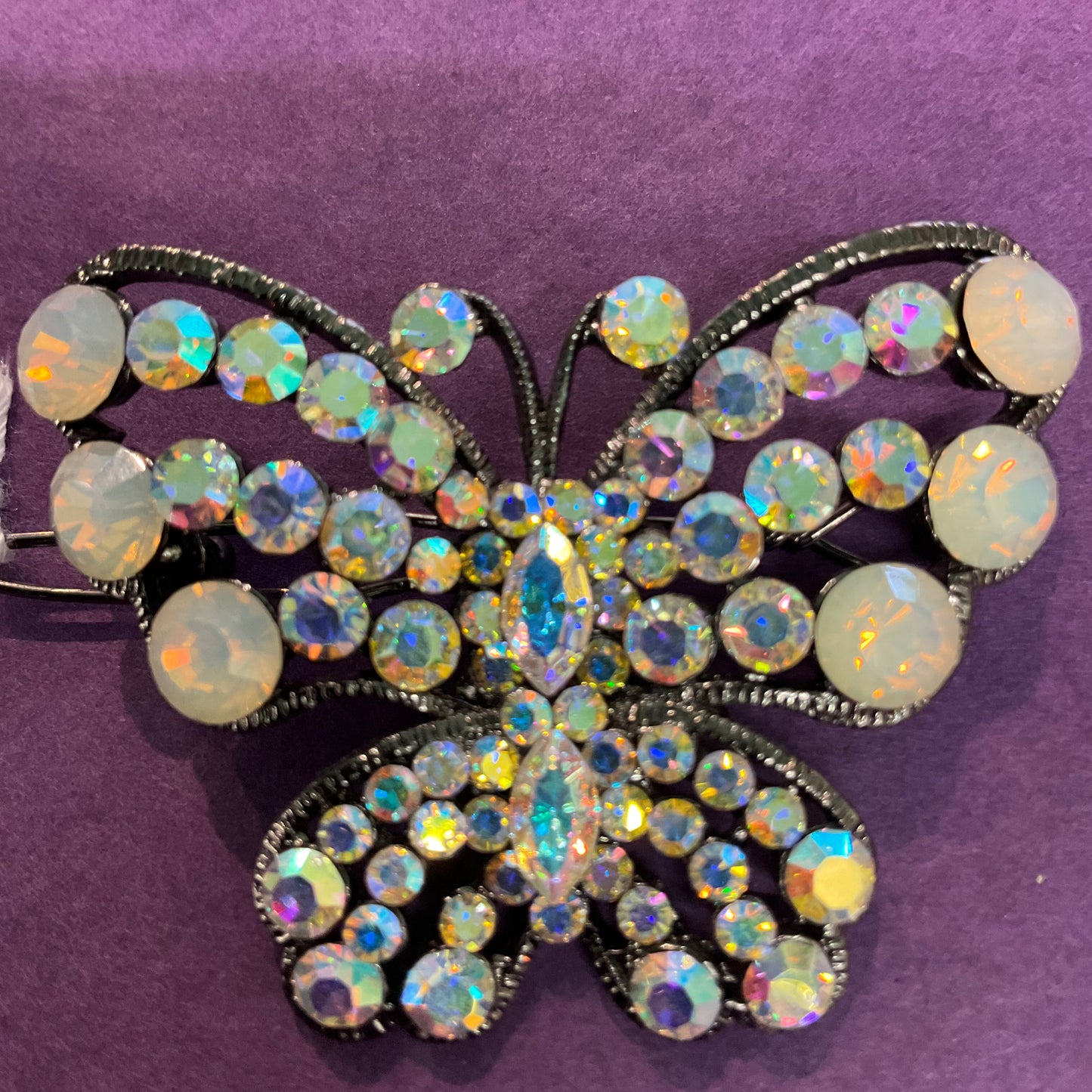 Vintage Butler and Wilson Rainbow Aurora Borealis crystal Butterfly hair clip, signed, as new, in own box, wedding.