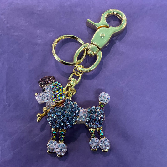 Vintage Butler and Wilson large purple poodle rhinestone crystal handbag charm/keychain poodle lover gift, signed as new