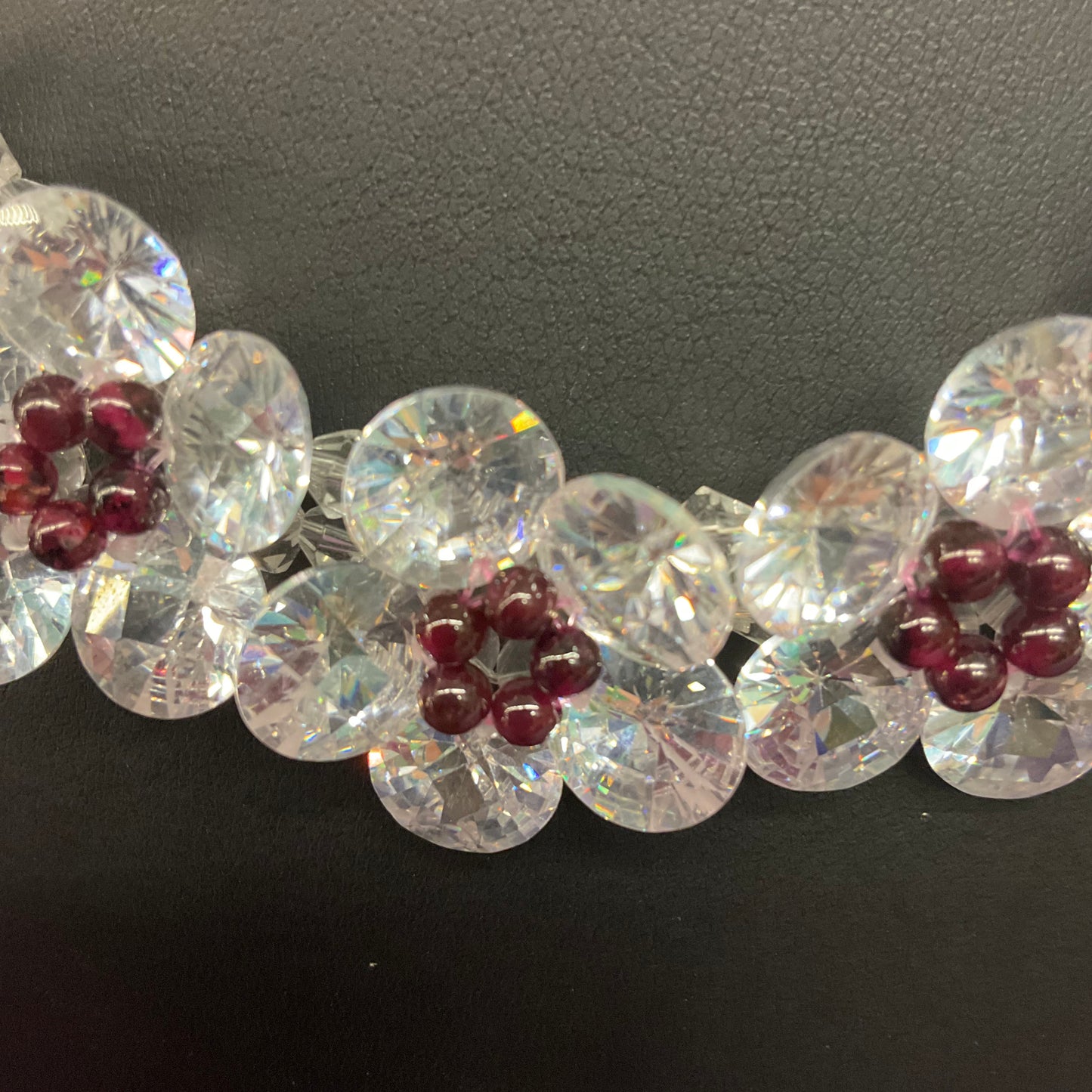 Vintage Butler and Wilson faceted crystal flower garland necklace, signed in original box, Christmas gift.