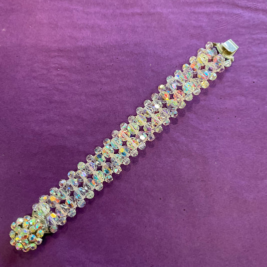 Vintage 1950s Rainbow Borealis Crystal bracelet, rhinestone clasp, wedding, prom, gift for her.