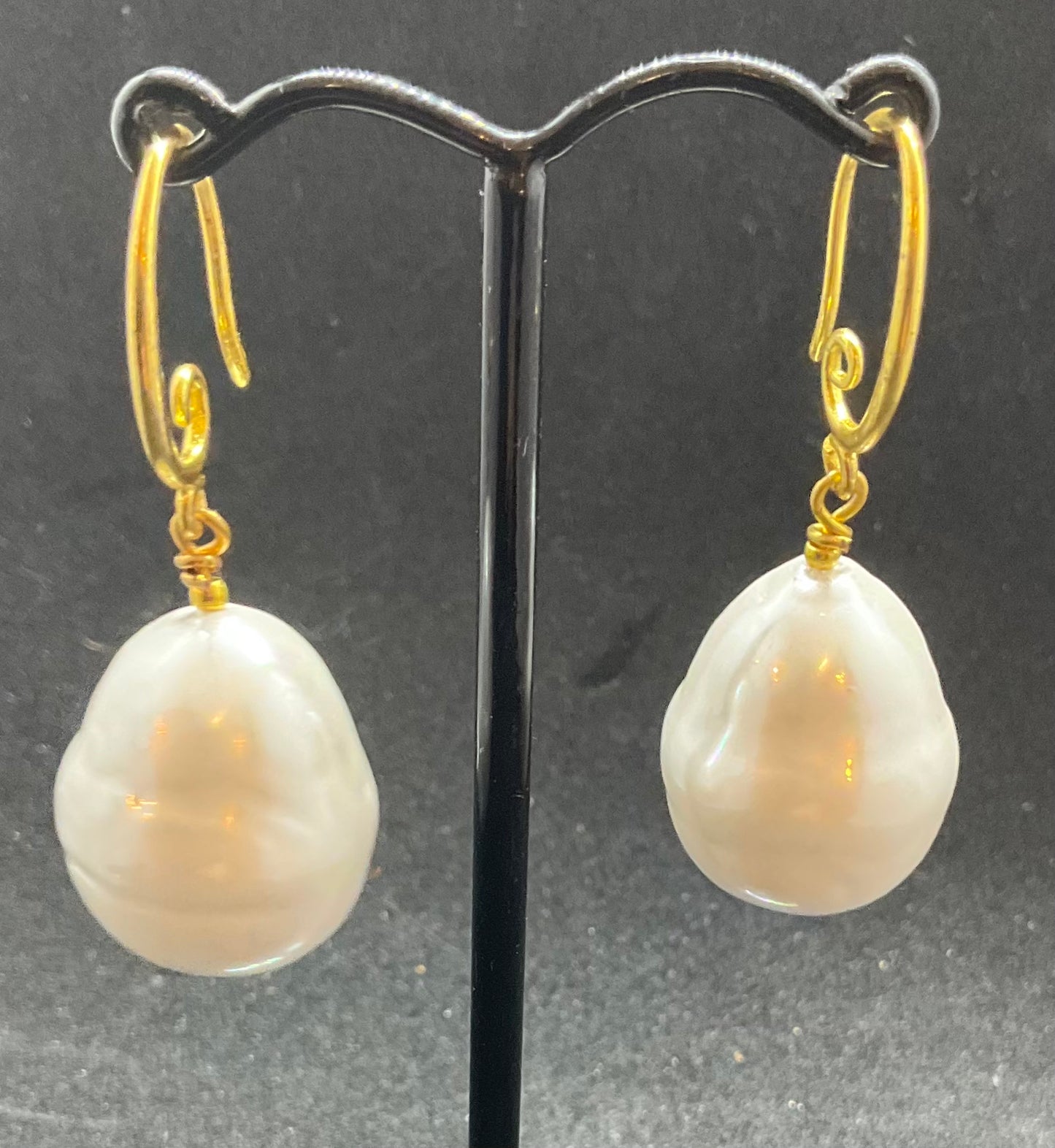 Handmade Gold Plated Shell Pearl Drop Earrings