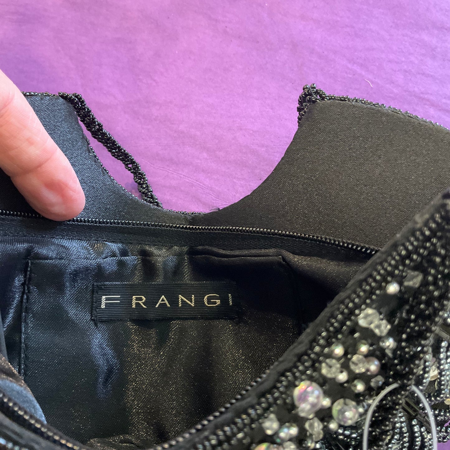 Vintage unused Black and silver art deco style Beaded evening bag by FRANGI for tie rack, prom, formal event, gift for her.
