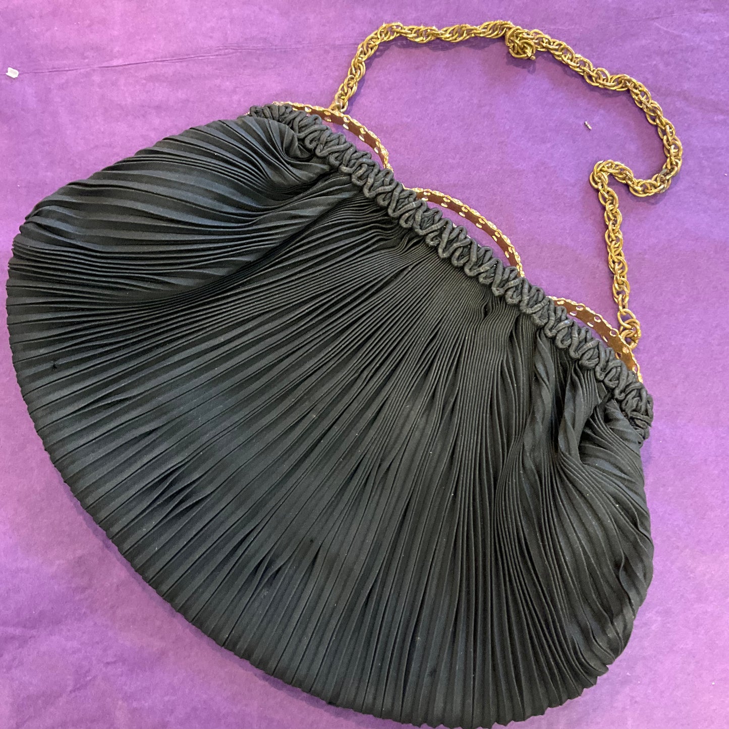 Antique Art Deco Black silk evening bag with ornate rhinestone studded frame