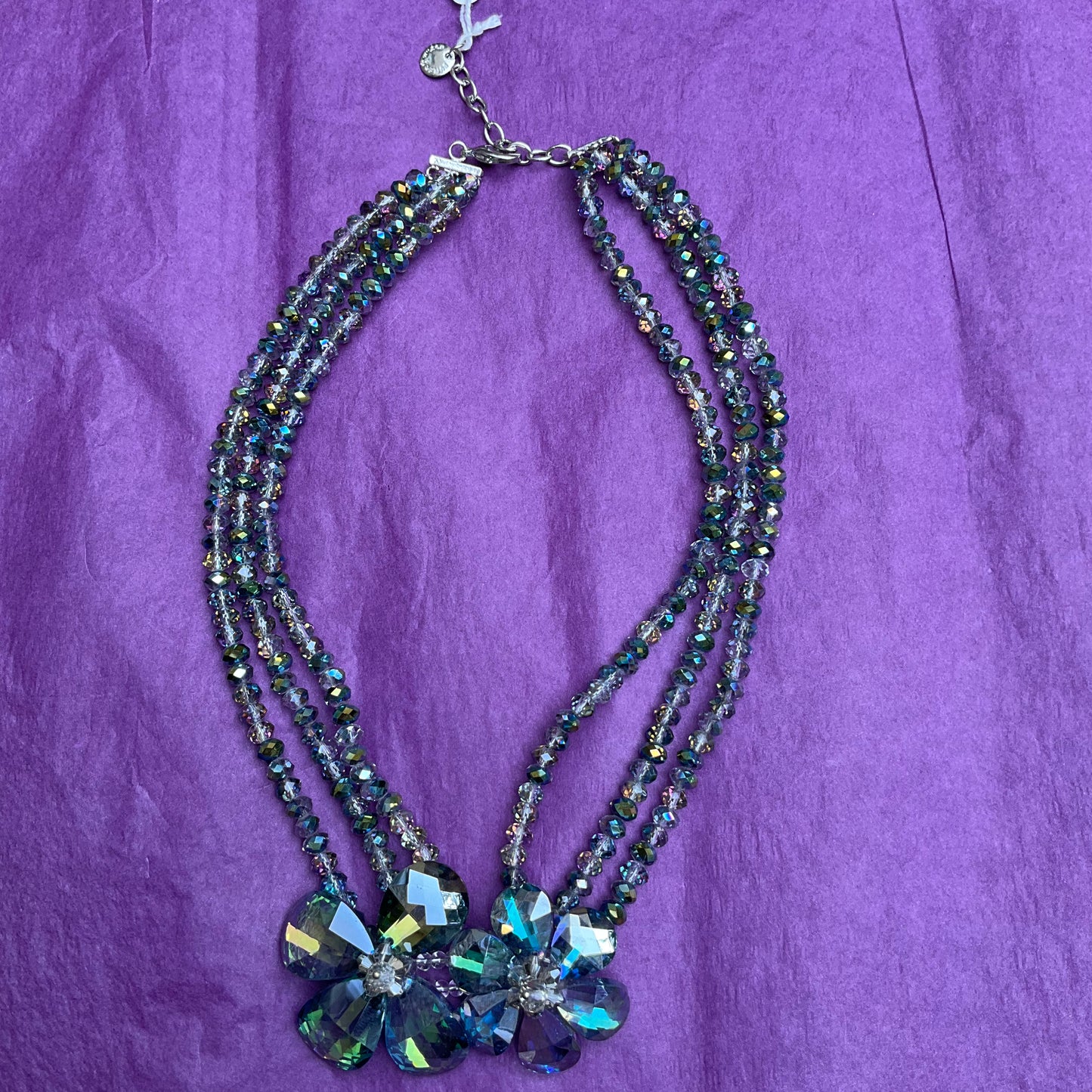 Vintage Butler and Wilson Peacock Borealis Crystal Beaded Necklace