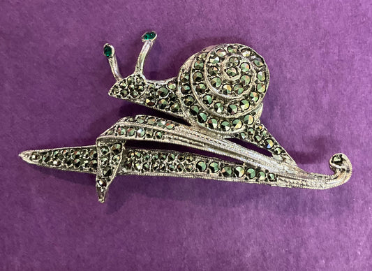 Vintage 1930s/40s Large “SNAIL” Silver and Marcasite Brooch. Stamped