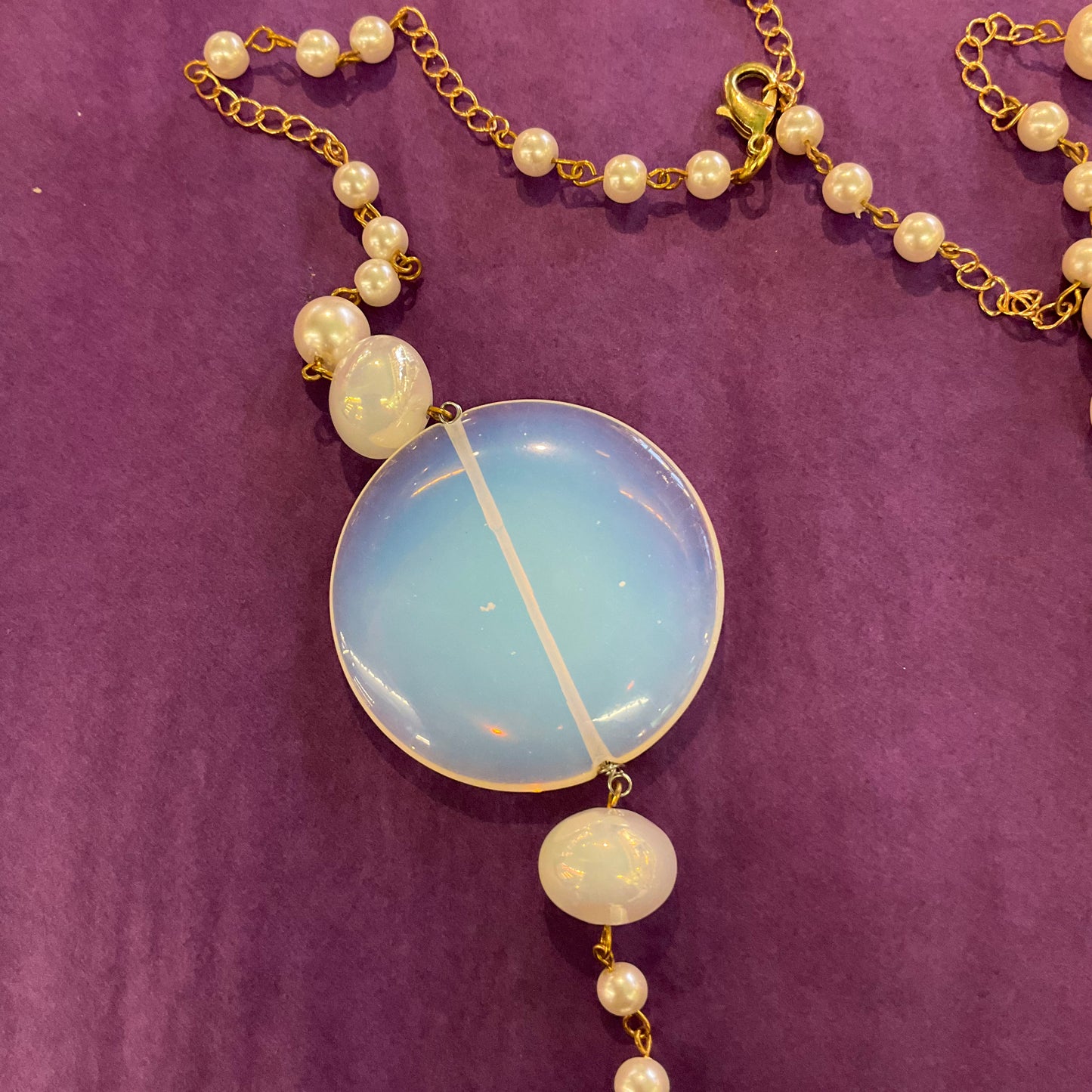 Vintage Butler and Wilson Oversized Long Faux Pearl Milk Glass and Opalite Necklace